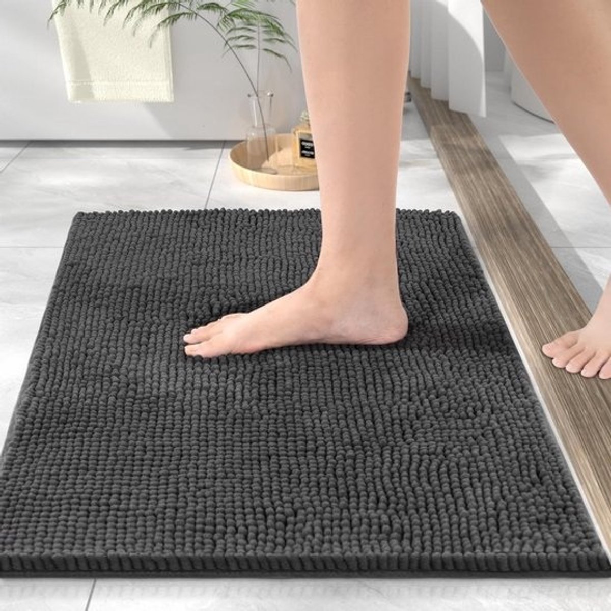 Badkamertapijt Antislip - Douchemat Vloerkleed - Veilig Douchen - Zeer Absorberend - 40 x 60 cm - Antraciet