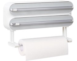 Huishoudfoliedispenser en snijder - verbeterde 3-in-1 wandgemonteerde keukenrolhouder, Quasziwa navulbare aluminiumfoliedispenser met papieren handdoekhouder - Inclusief 1 x 50 m
