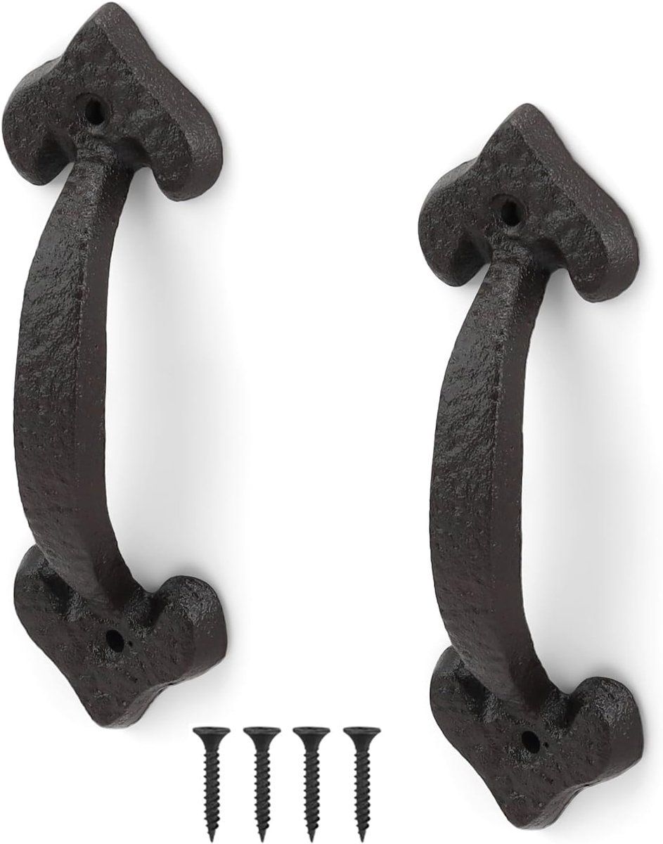 2 stuks schuurdeur greep zwart, deurgreep van gietijzer, vintage-look, lengte 170 mm, schuurdeur greep met schroeven bevestigd voor deurschuur, garages, kasten, badkamergrepen gebruikt