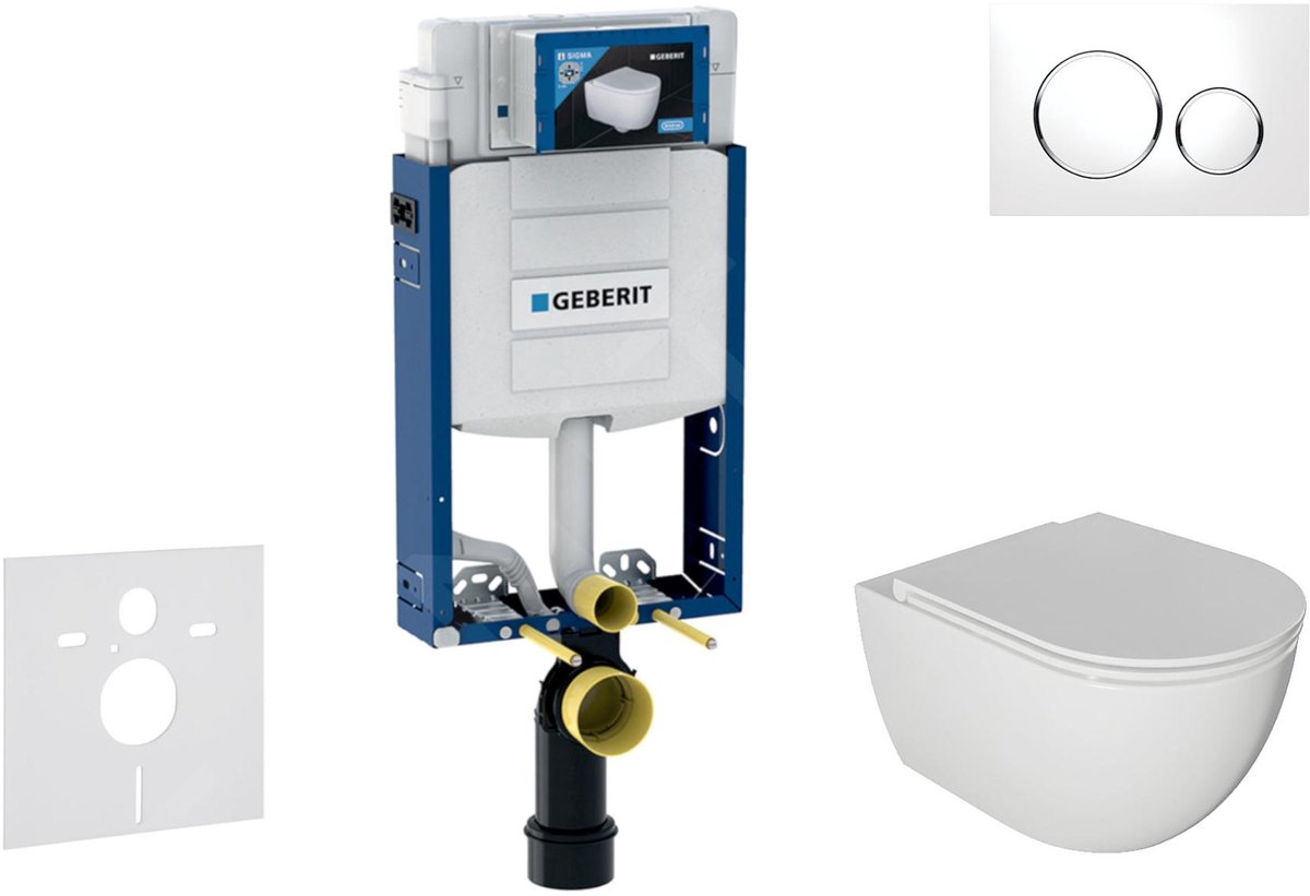 Voorwand montageset, Oudee toilet en softclose zitting, Sigma20 bedieningsplaat, wit/chroom