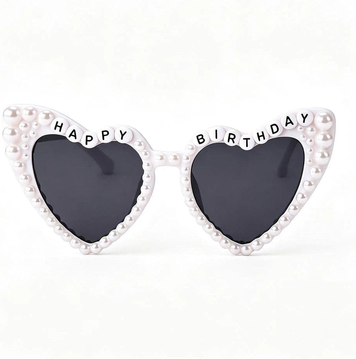 Happy Birthday-zonnebril met parelversieringen, witte vintage feestbril voor vrouwen, leuk verjaardagsdecoratie-accessoire, perfect verjaardagscadeau en verjaardagscadeau voor dames