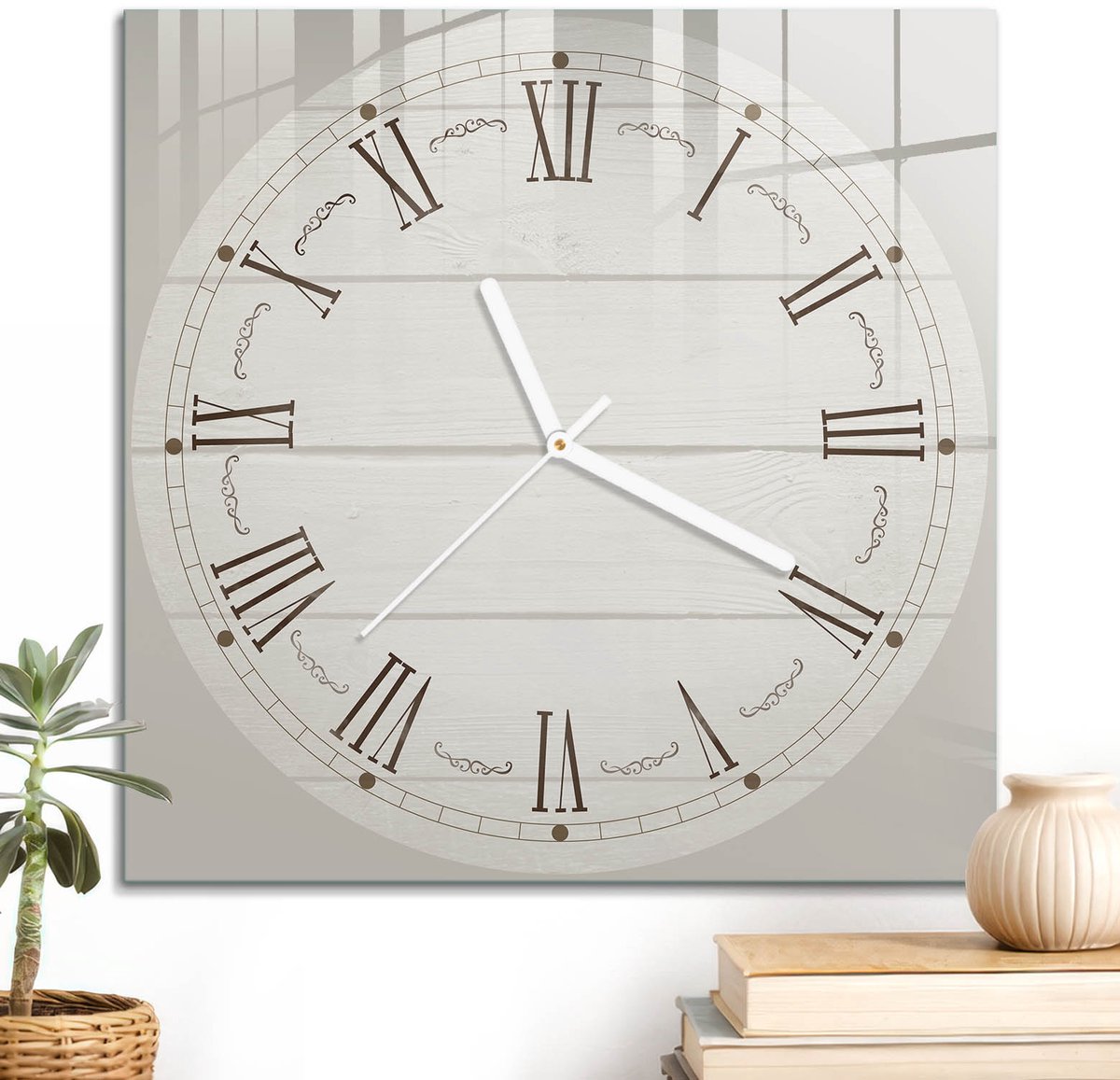 ArtPrintCave Beige Glazen Klok - 30x30 cm - Wandklok Vierkant - Rustieke Klok Stille Wandklok - Abstractie Wandklok Keuken - Witte Klokwijzers