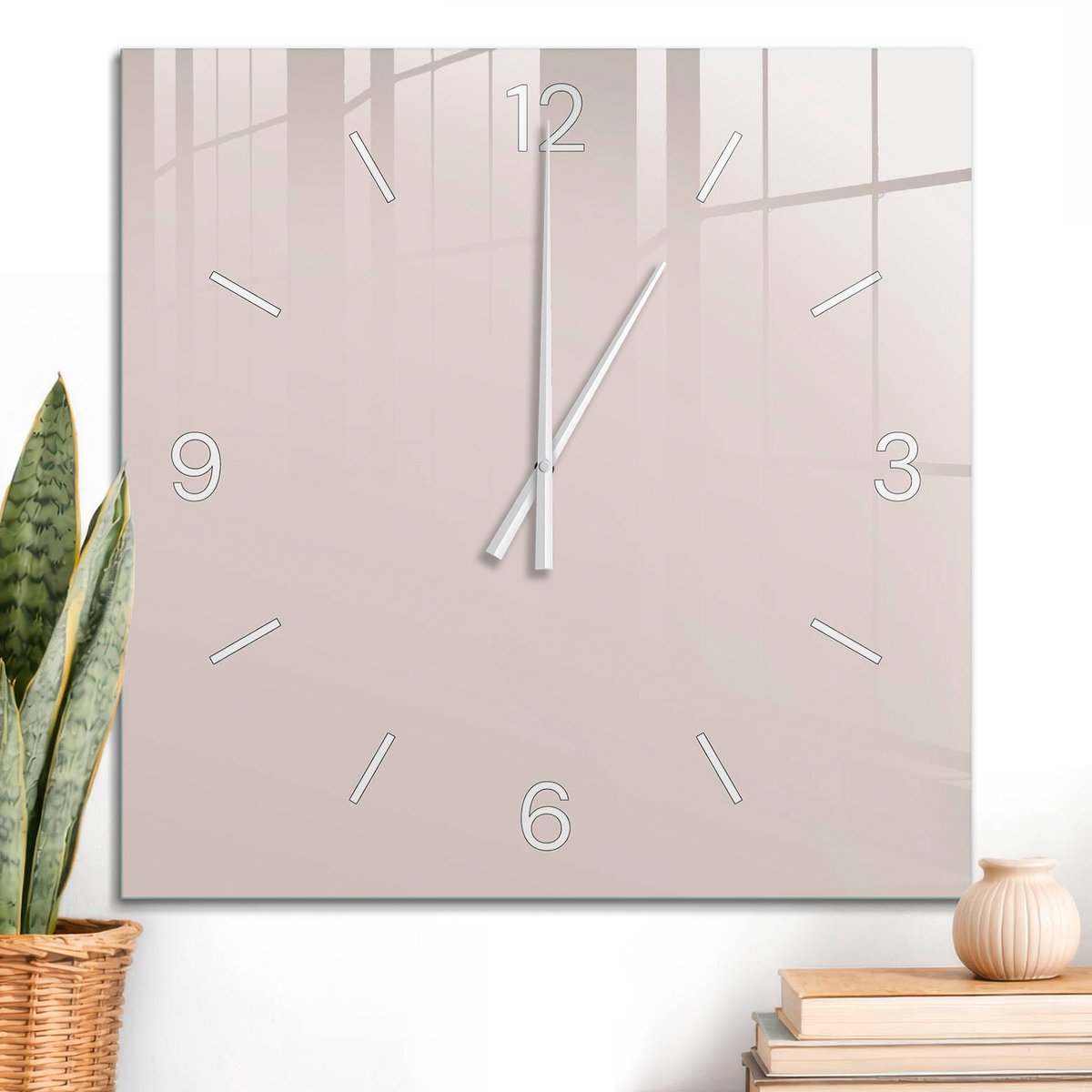 ArtPrintCave Roze Glazen Klok - 60x60 cm - Wandklok Vierkant - Roze Steen Stille Wandklok - Abstractie Wandklok Keuken - Witte Klokwijzers