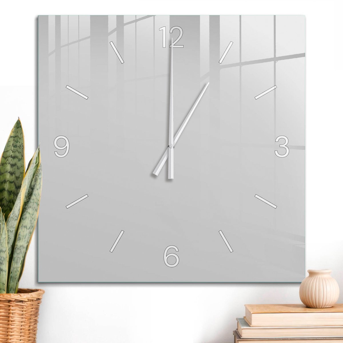 ArtPrintCave Grijs Glazen Klok - 60x60 cm - Wandklok Vierkant - Grijze Kleur Stille Wandklok - Abstractie Wandklok Keuken - Witte Klokwijzers