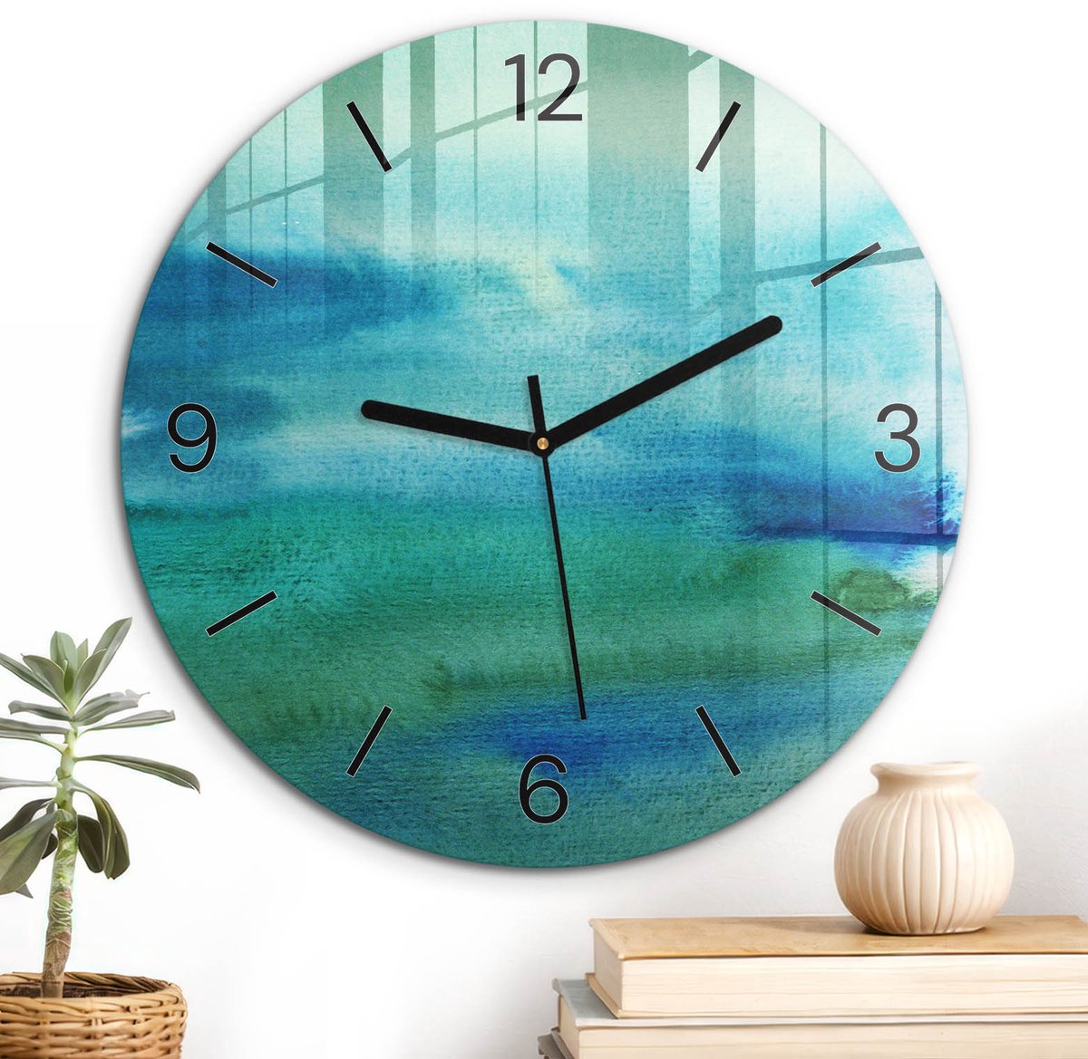 ArtPrintCave Groene Glazen Klok - Wandklok 30 cm - Muurklok Rond - Kleurrijke Harmonie Wandklok Keuken - Achtergronden En Patronen Unieke Klok - Zwarte Klokwijzers