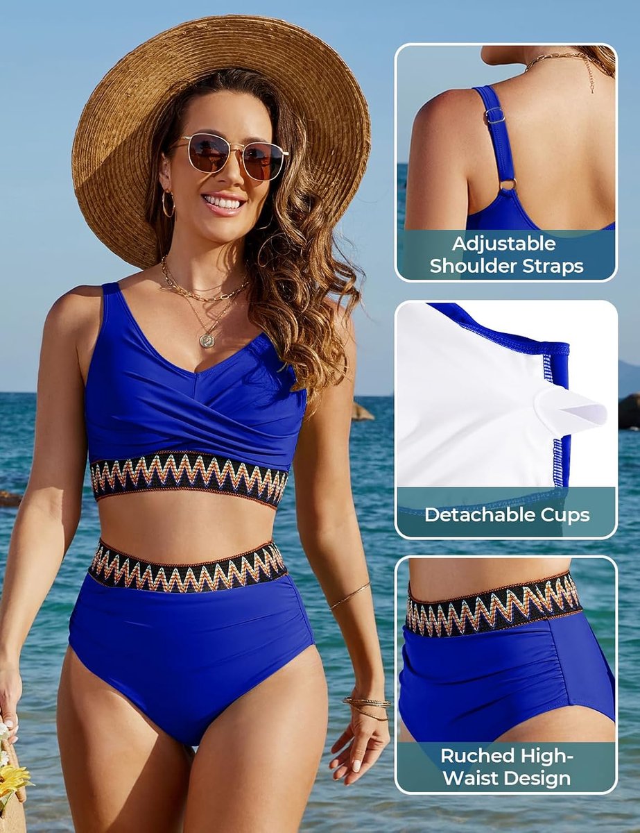 Dames set hoge taille buikweg badpak tweedelig sexy V-hals push-up bikini kleurrijk gestreept badmode grote maten strand zwembad bikini