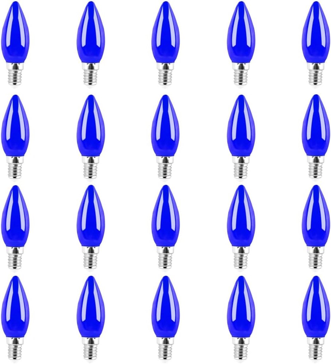 E14 led-lamp, Blauw lamp, plastic kap, ses-kaarslampen, 1W equivalent 10W gloeilamp, niet dimbaar, voor buiten en binnen, stringverlichting, bruiloft, feest, bar, sfeer, decoratie, 20 stuks
