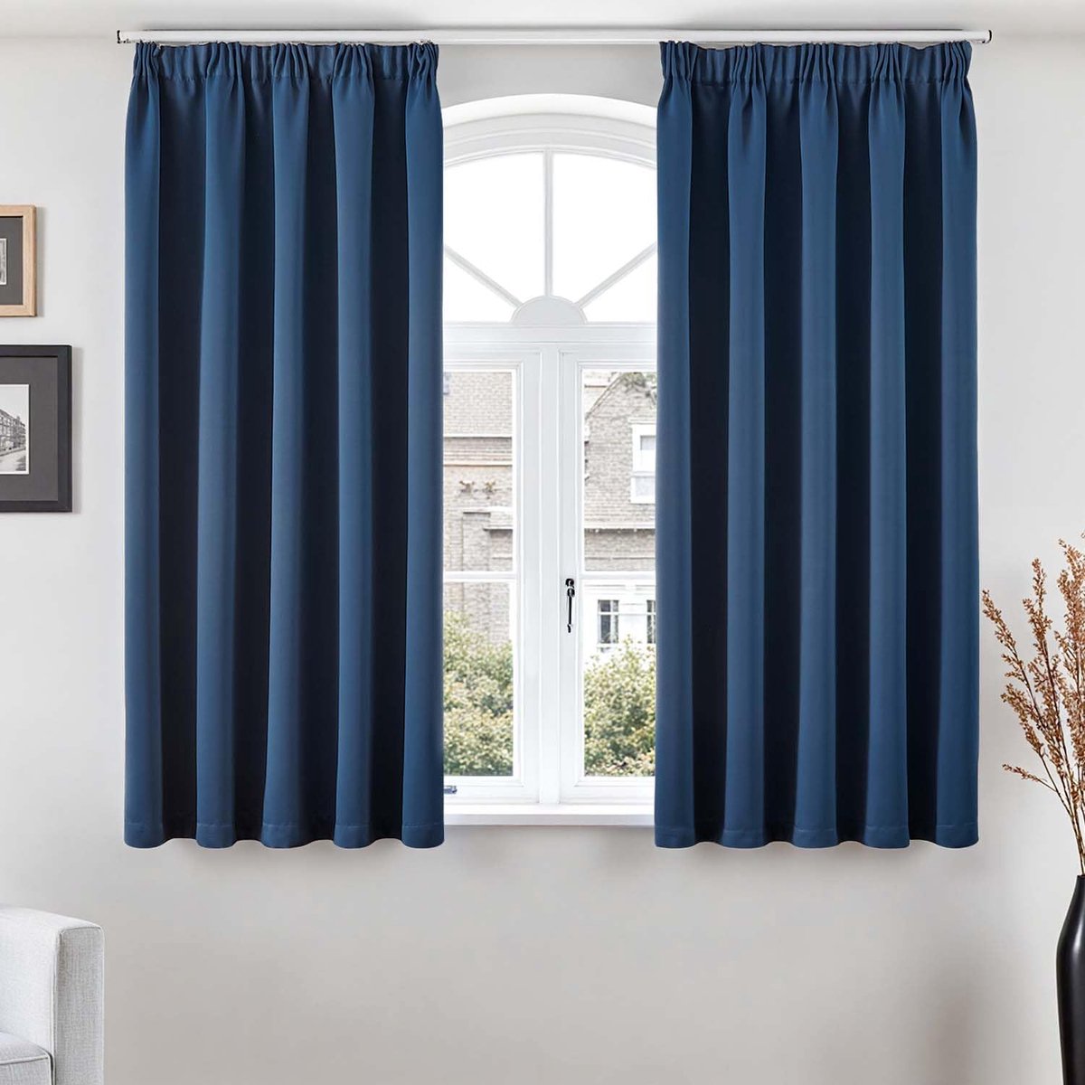 Gordijnen met plooiband, ondoorzichtig, woonkamer, 160 x 140 cm (h x b), set van 2 thermische ondoorzichtige gordijnen, kort, keuken, slaapkamer, kinderkamer, raam, 160 cm hoog, modern