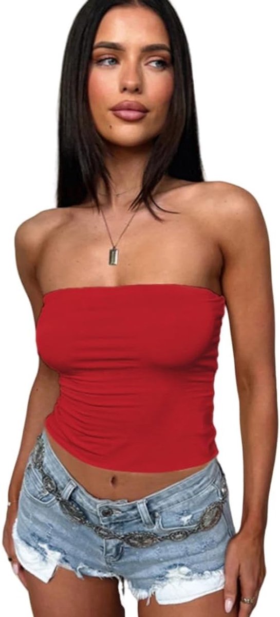 Tube Tops Sexy Strapless Bandeau Top Basic Mouwloos Vest Tops Dames Y2K Crop Tank Top Slim Fit Backless Zomer Kleding Casual Uitgaan Outfits Streetwear