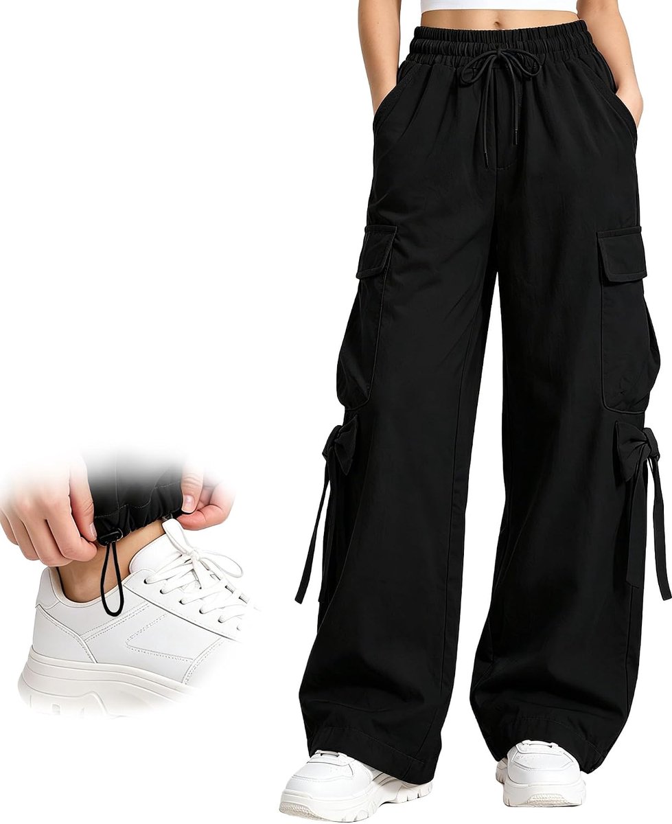 Cargo Broek Baggy Joggingbroek Verstelbare Elastische Band Strik Cargobroek met Zakken Ademend Licht Kinder Vrijetijdsbroek Streetwear Outdoor Broek voor 7-13 Jaar