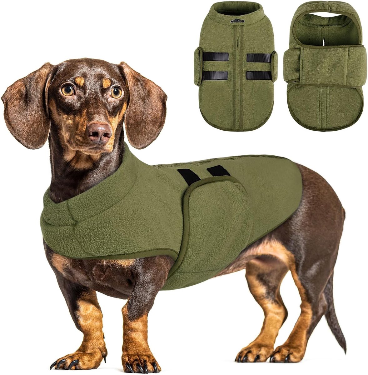 Hondenfleece trui, warme en zachte winterjas voor Jack Russell, Beagle, Schnauzer en Bulldog, olijfgroen, M