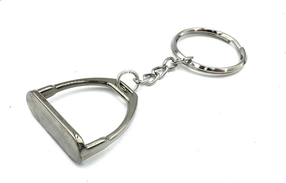Metalen sleutelhanger hanger paard ruiter pony, stijgbeugel zilver, 10 cm