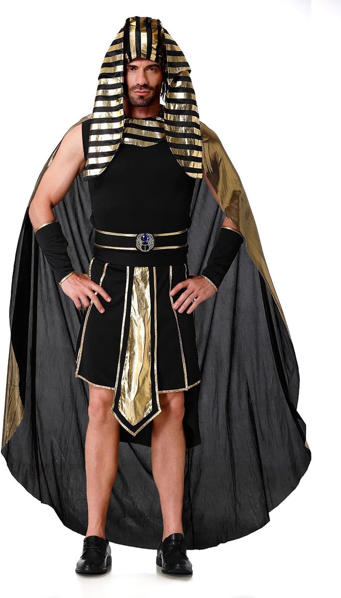 Farao-kostuum, Egyptenkostuum voor mannen, historische outfit voor Halloween, carnaval