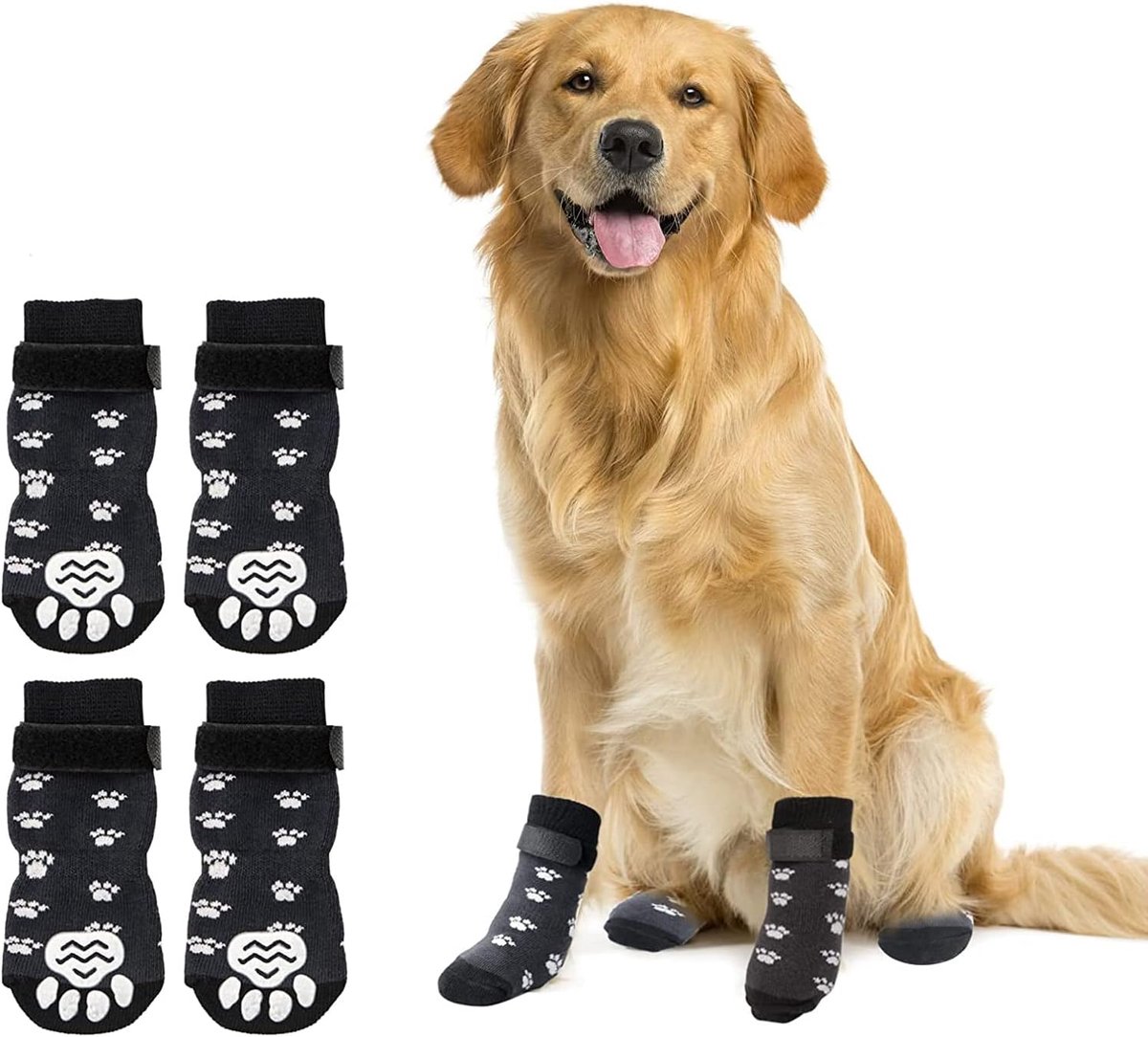 2 paar indoor anti-slip sokken voor honden - zachte verstelbare pootbescherming voor oude honden met riem tractiecontrole voor gebruik binnenshuis op hardhouten vloeren, M