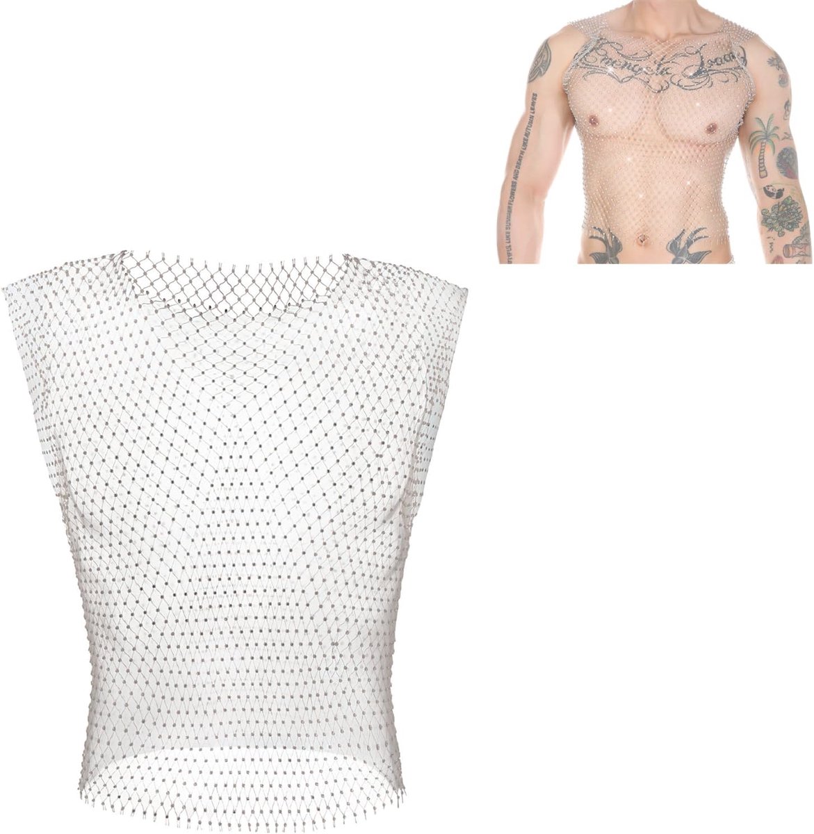 Top voor heren, visnet tanktop, sexy cropped shirt, rave, doorzichtig vest