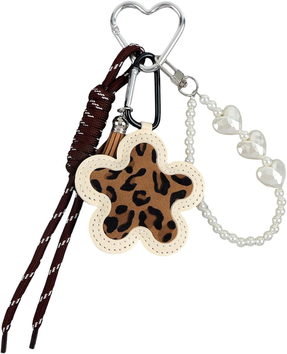 Luipaardpatroon, tashouder, bedels, auto, sleutelhanger, schattig pluche voor vrouwen en meisjes, tasvorm, armband, bloemenpatroon