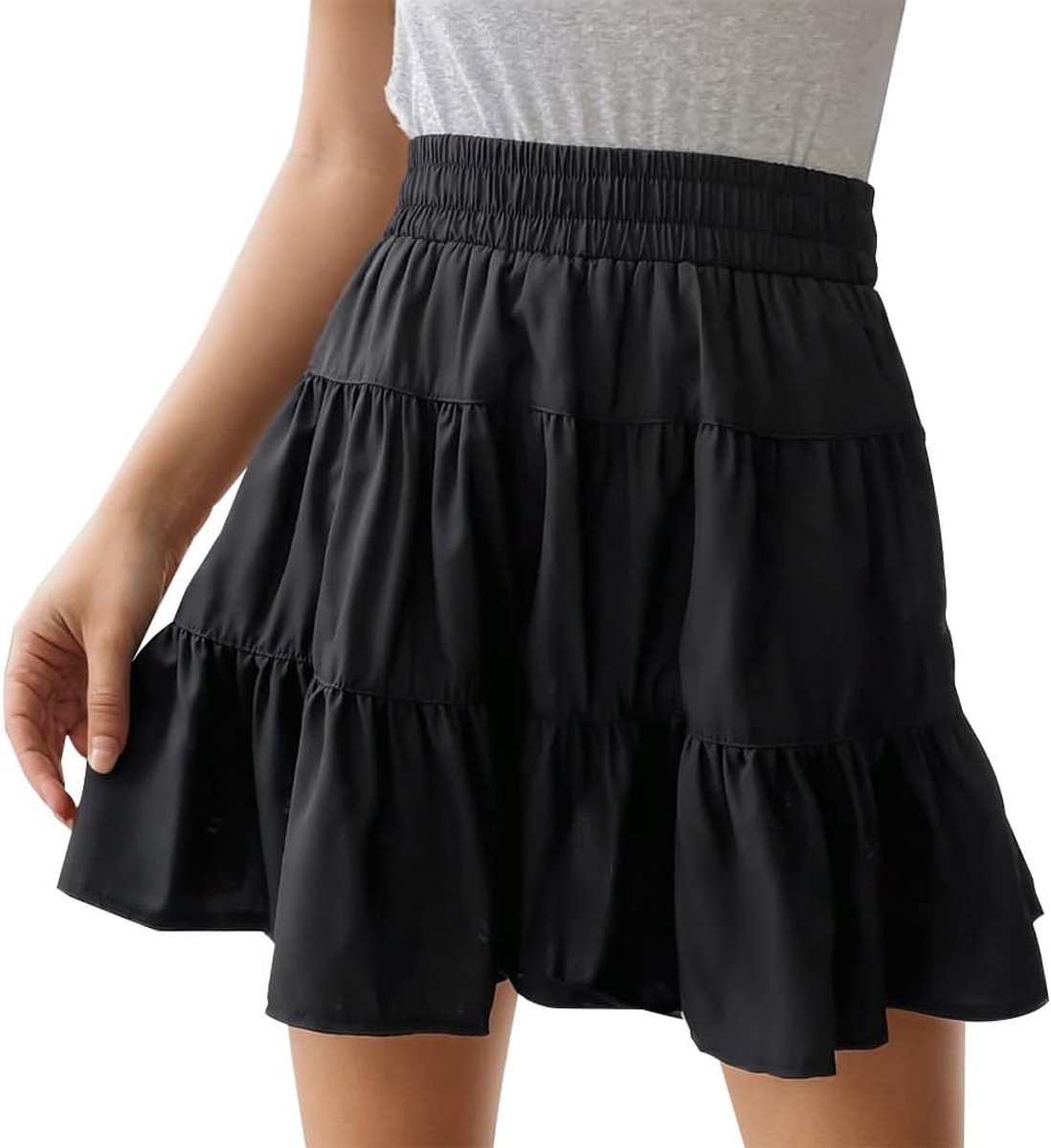 Rok voor dames en meisjes, zomer, casual, basic, elastisch, A-lijn, hoge taille, skaterrok met shorts, minirok, tennisrok