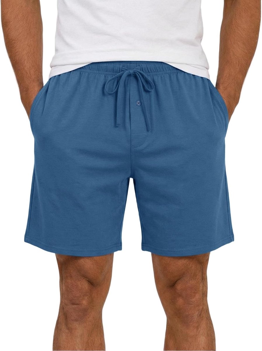 Pyjamabroek voor heren, kort, zomer, katoen, pyjamabroek, effen, bermuda, slaapshorts, shorty, loungebroek, casual, vrijetijdsbroek met zakken