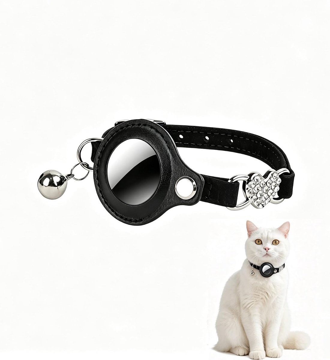Kattenhalsband, kattentracker-halsband met Airtag-hoes, halsband kat met veiligheidssluiting, rekbare halsband kat met bel, lichte kattenhalsband voor kittens, katten, puppy's