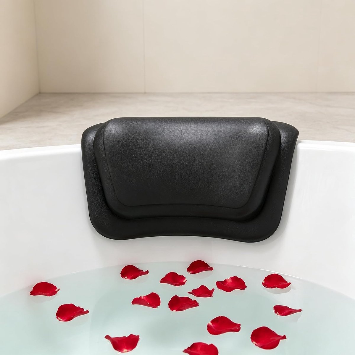 Badkussen - Badkussen met 2 zuignappen, antislip badkussens voor hoofd- en neksteun, sneldrogend en gemakkelijk schoon te maken, ontspannende badaccessoires - zwart