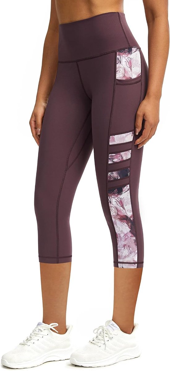Sportlegging voor dames, met zakken, ondoorzichtig, hoge taille, sportbroek voor dames, 3/4 fitnessbroek, loopbroek, capri