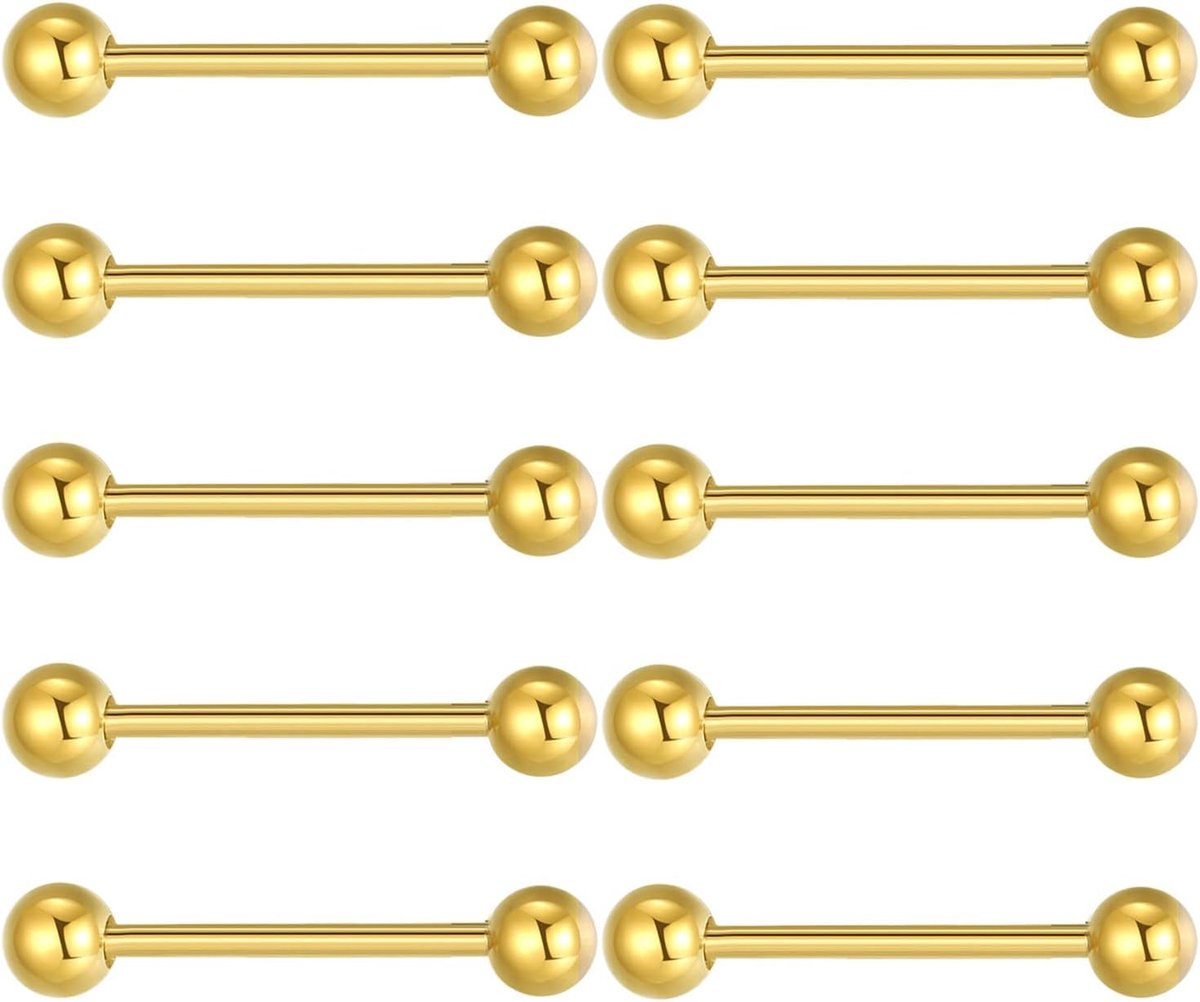 6 mm, tepelbal, 12/14/16/19 mm, staaflengte, chirurgisch staal, tongpiercing, tepelpiercing, zilver, goud