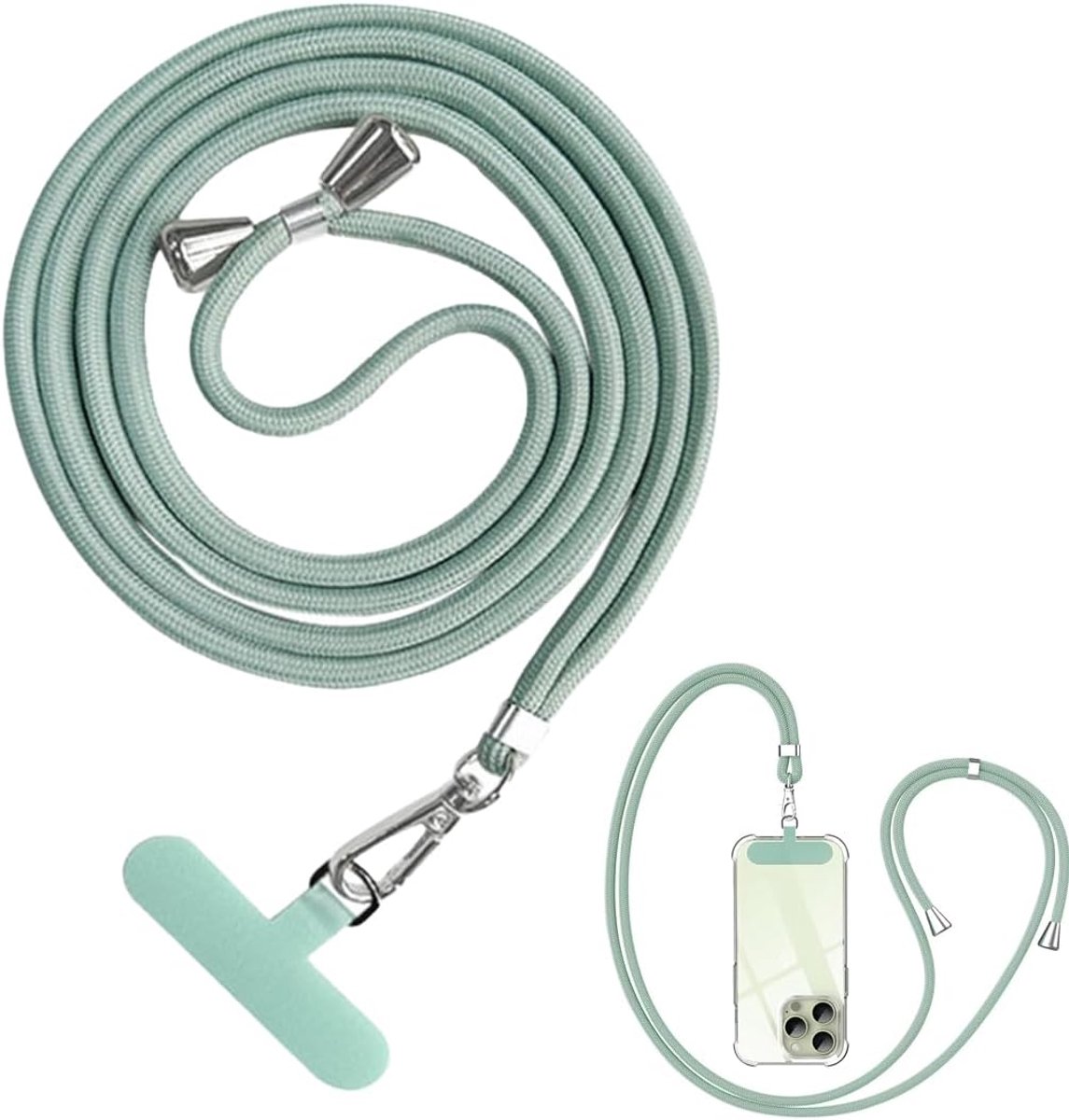 1 stuks universele telefoonketting matcha groen, voor standaardhoes, telefoonkoord met pad, verstelbaar en afneembaar