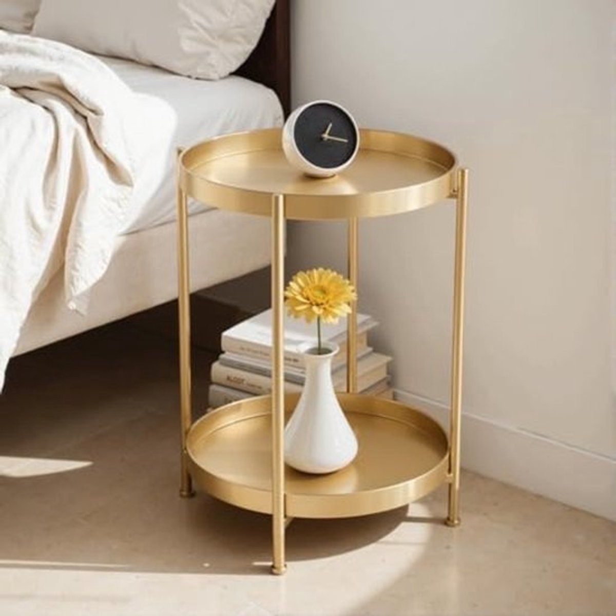 Ronde Bijzettafel van Metaal - 40 x 40 cm - Ideaal voor Woonkamer, Balkon en Buiten