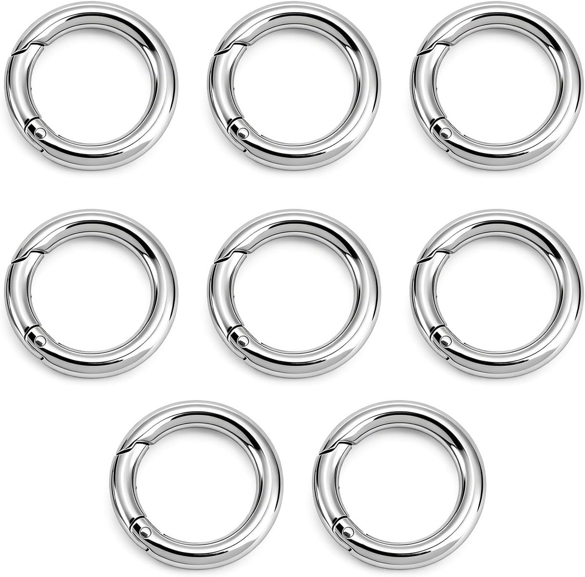 8 stuks zilver-witte metalen veer-O-ringen, stevige snap-sluitingen voor sleutelhangers, tasaccessoires, doe-het-zelfprojecten