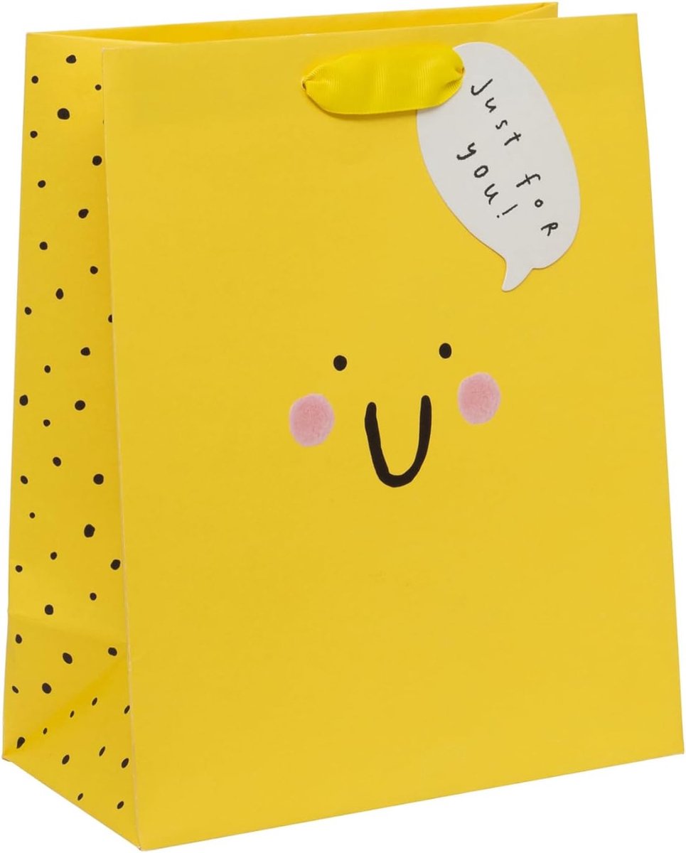 Grote geschenktas, brutale karbonades, 315 x 260 x 135 mm, luxe recyclebare tas voor verjaardagen en feesten, geel