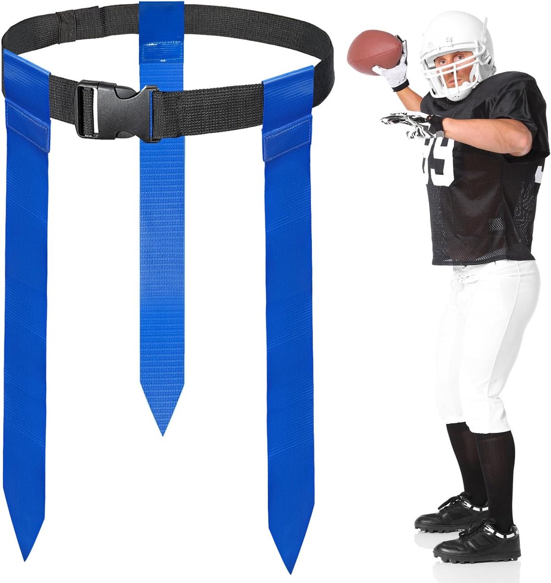 Rugby Riem met 3 vlaggen, 130 cm, verstelbare vlag, voetbalriem met klittenbandsluiting voor kinderen, jongeren en volwassenen, robuuste rugby-uitrusting voor training, school en familiespelletjes