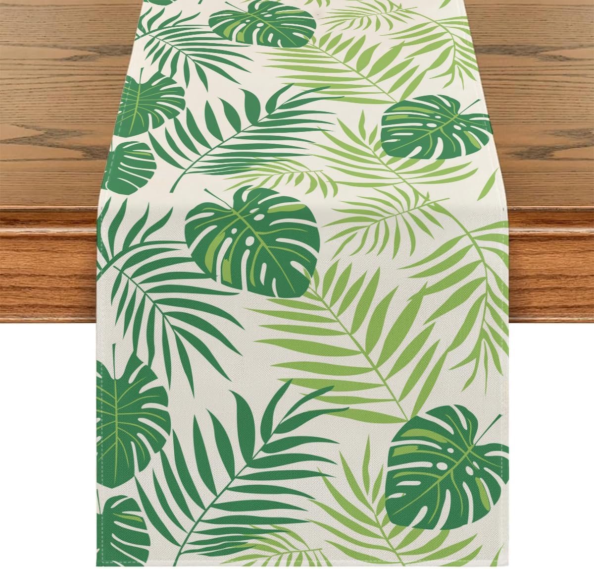 Tafelloper, saliegroen, linnen, zomer, lente, 40 x 200 cm, tafelloper, tropisch blad, modern, rustiek, boerderij, keukendecoratie voor eetkamer, binnendecoratie, bruiloft