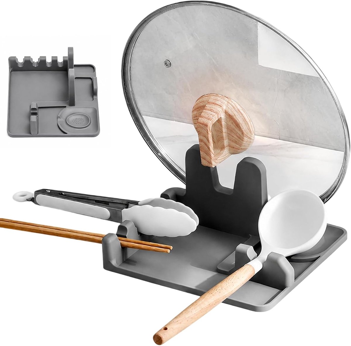 Lepelhouder, grote kooklepelhouder met afdruippad, kooklepelhouder met dekselhouder, lepelrest, hittebestendige lepelhouder voor kooklepel, pollepel, spatel, tang
