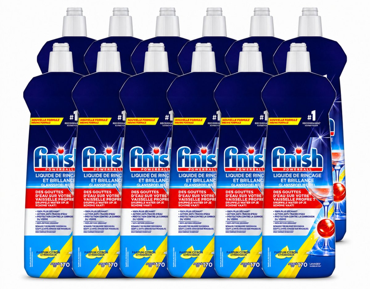 12 x Finish - Vaatwasmiddel - Glansspoelmiddel Citroen - Glans & Droogresultaat - 170 afwasbeurten - Voordeelverpakking - 12 stuks
