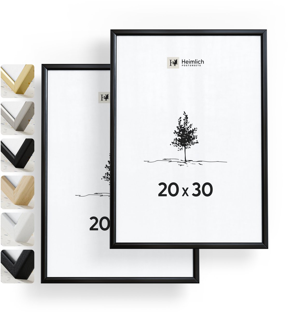 Heimlich Fotolijsten 20x30 cm Set van 2 - Metaal Zwart - Staand en Wandhangend - Onbreekbaar Kunststof Glas