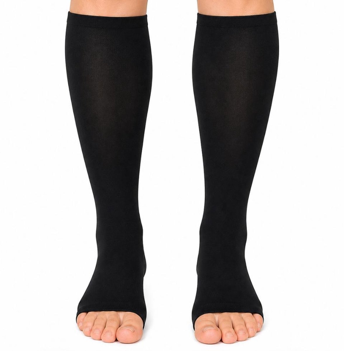 ARCH Compressiekousen / Steunkousen CCL2 – 23–32 mmHg – Dames & Heren – Ondersteuning voor Zware & Vermoeide Benen – Kniehoog – Open Teen – Zwart – Maat 1
