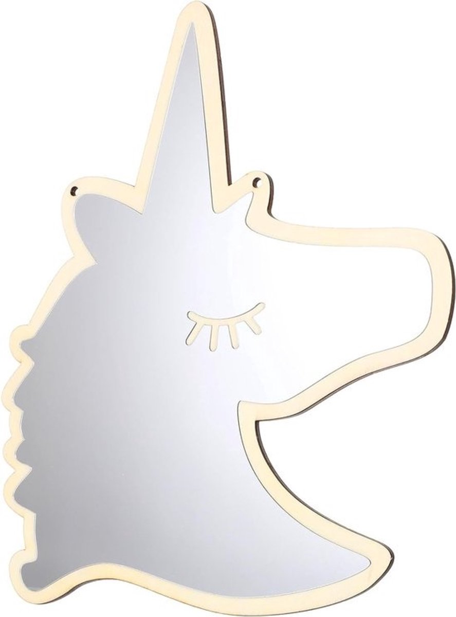 Unicorn Wandspiegel van Acryl voor Kinderkamer - Dierenwandspiegel met Houten Frame