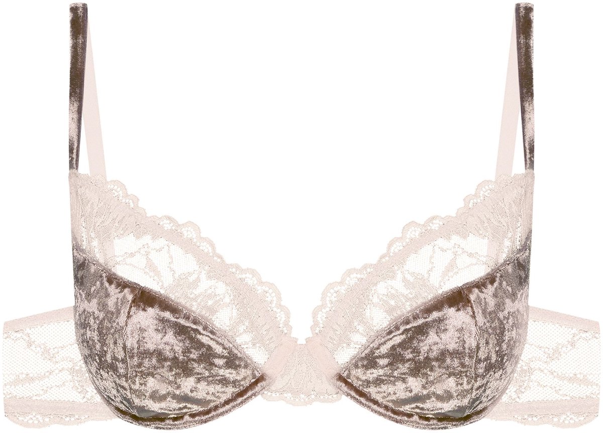 ESOTIQ Bien - Zachte beha - 75B - Bruine fluwelen cups - Crèmekleurige kant Bruin;Crème