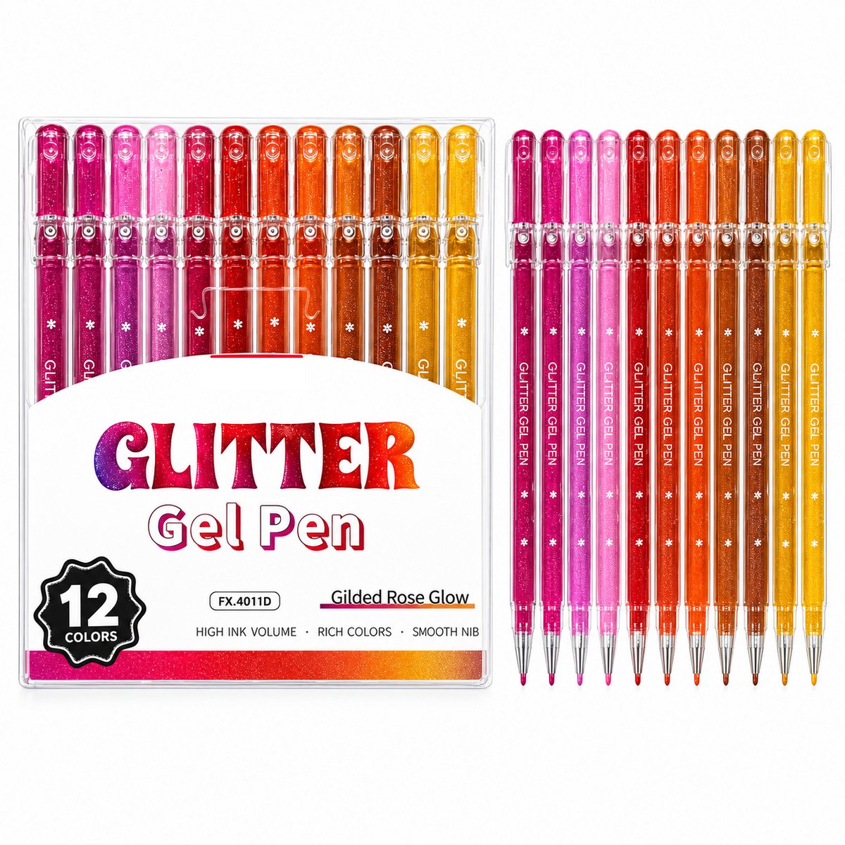 Casalora® Gelpennen 12 Kleuren – Glitter Gelpennen 0,8 mm – Kleurpennen voor Kinderen – Tekenen, Journaling & Handlettering – Grote Inhoud