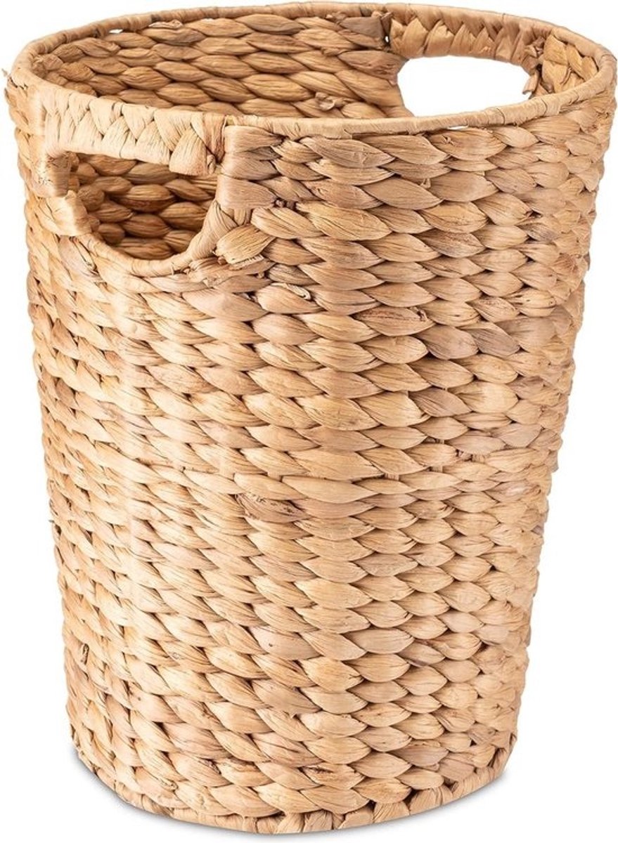 Prullenbak opbergdoos - waterhyacint gevlochten - afvalemmer - diameter 25 cm - hoogte 32 cm