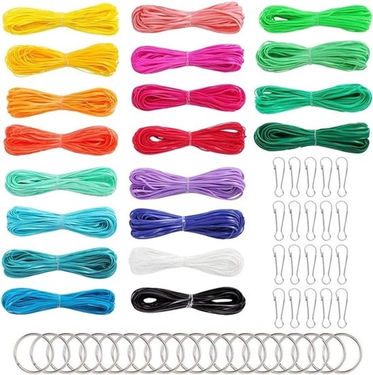 Allecto Plus - 20 stuks DIY Kunststof Scoubidou-touwen in 20 kleuren met drukknopen en sleutelhangers - Handgemaakt Knutseltouw voor Sieraden - Meerdere Verpakkingen