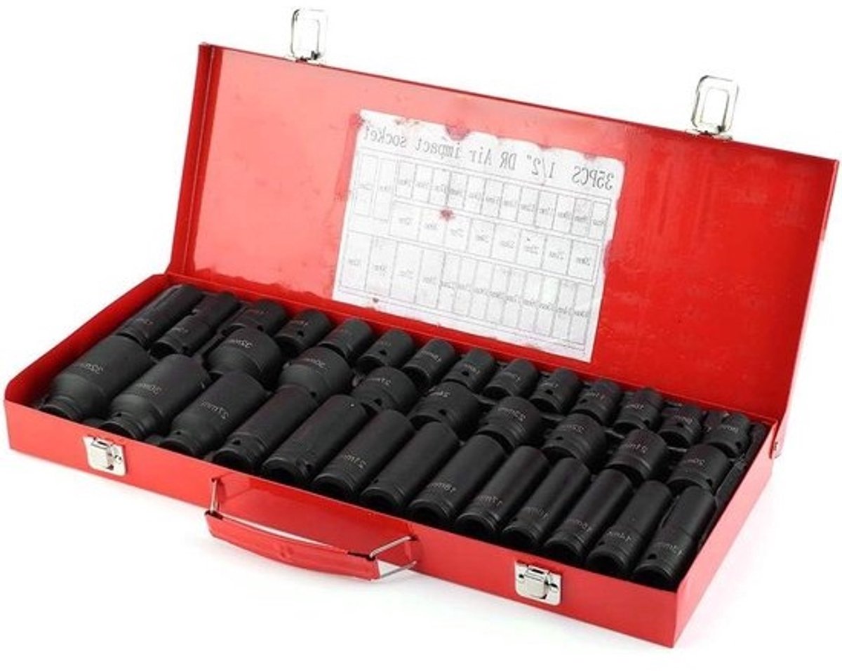 35-delig Hex Bit Drive Impact-dopsleutelset voor 1/2 In Drive Ratchet - 6 Point Tip - Metrisch .