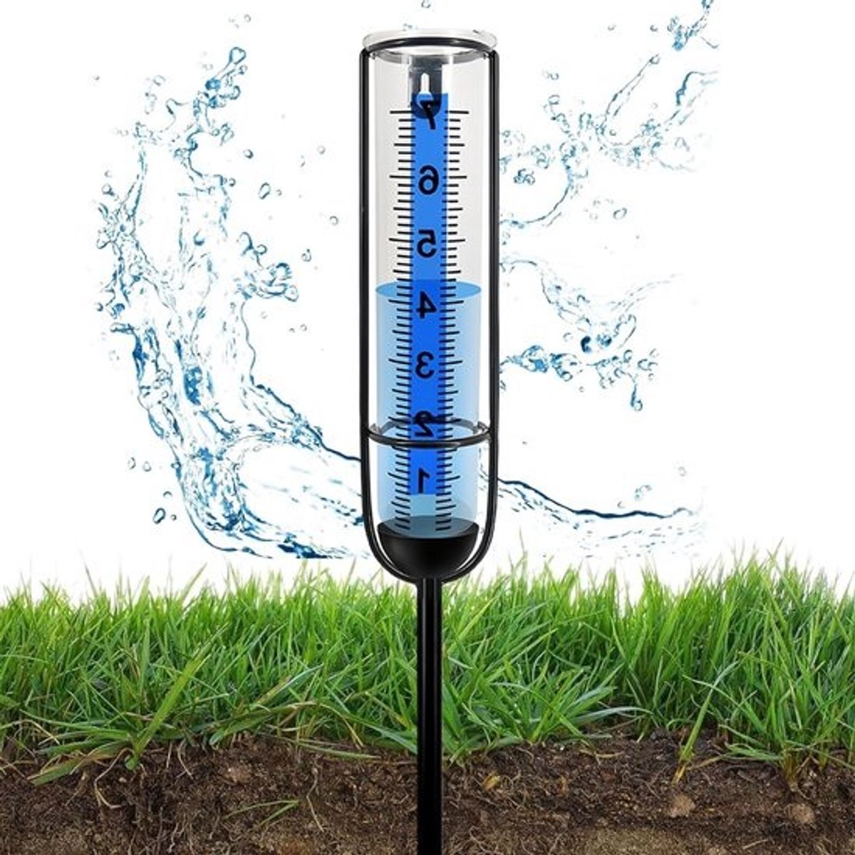 Vorstbestendige regenmeter voor de tuin met zonne-energie - professioneel en hoogte verstelbaar