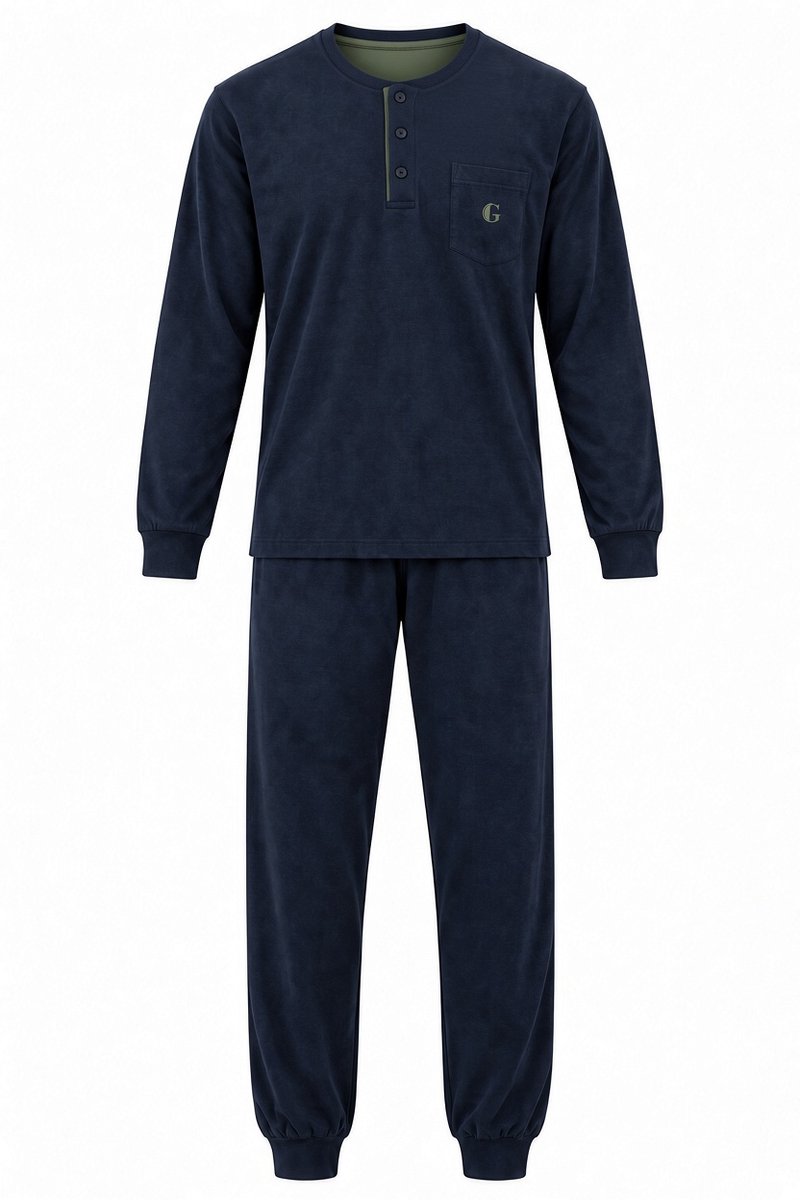 Gentlemen - heren pyjama 114335 - all season pyjamaset - 100% katoen - donkerblauw - knoophals - L