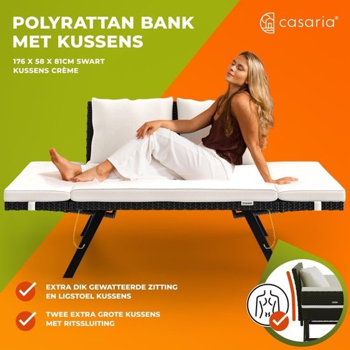 Tuinbank met Reclining Functie en Verstelbare Armleuningen - Weerbestendig Polyrattan