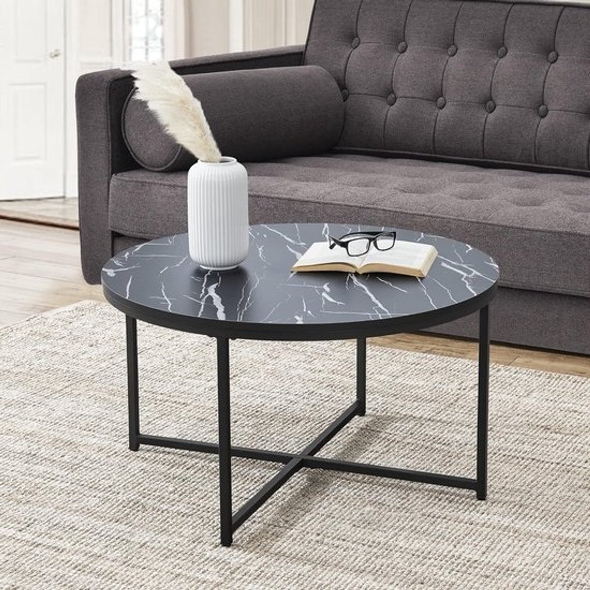 Salontafel marmer look zwart 45xØ80 cm