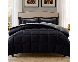 Lichtgewicht California King Size Duvetset met 2 Kussenslopen - 3-Delige Set - Gequilte Alternatieve Dons Deken - Zwart/Grey - Cal King Size