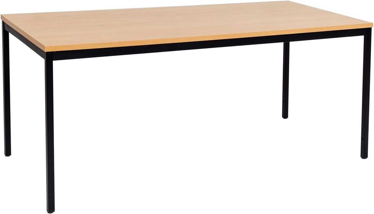 Multifunctionele Rechthoekige Tafel met dik Melamine blad, Stalen Frame en Verstelbare Poten, ideaal als Bureau, Vergadertafel, Kantoortafel, Werktafel of Eettafel | Beuken 200 x 80 x 75 cm
