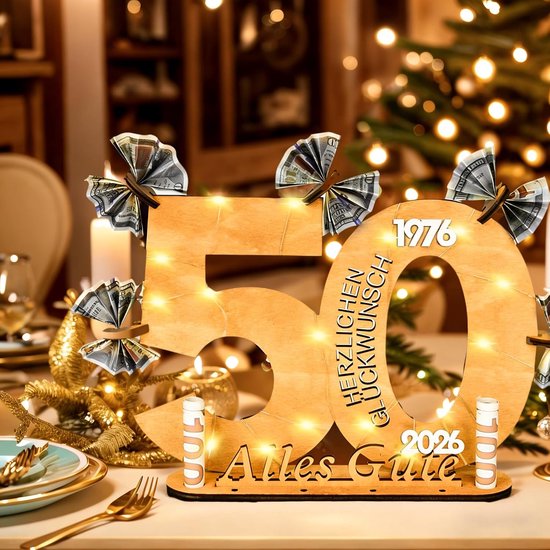 50e verjaardag man vrouw, cadeau 50e verjaardag man, cadeaus voor 50e verjaardag vrouw, geldgeschenken houten bord gastenboek, 50e verjaardag decoratie, jubileum herinnering creatief geldgeschenk (50) — afbeelding 5