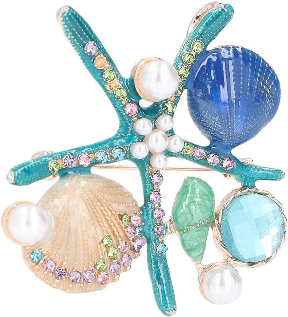 1. Nieuwe Stijl met Diamanten Bezaaide Zeester Shell Broche 4 Verschillende Kleuren Mooie Verschijning Fijne Vakmanschap Veiligheidsspelden(blauw)
